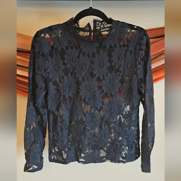 oserjep Tops - Oserjep - Black Floral Lace Blouse